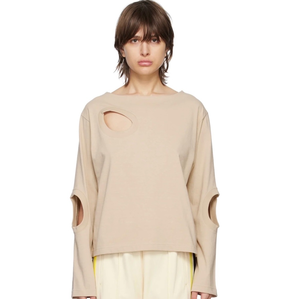 INSCRIRE Beige Cutouts Long Sleeve Cotton T-shirt FR40 / L New With Tags